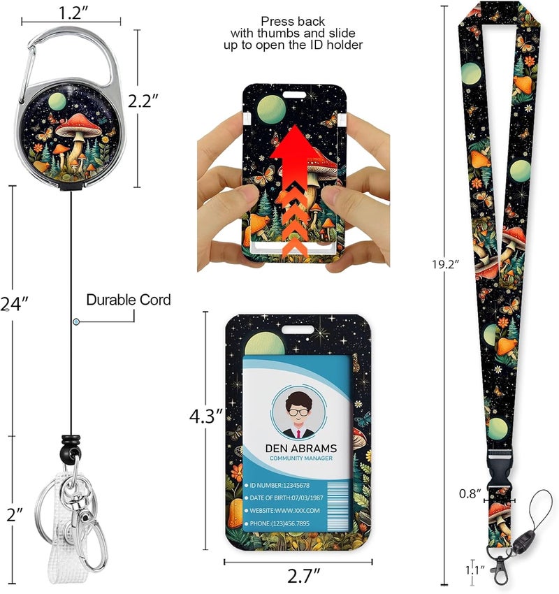 Piefly Lanyards for Id Badges, Cute Badge Holder with Retractable Reel Clip, Mushroom Work Name Tag Breakaway Lanyard Vertical ID Card Protector Case for Women Nurse Nursing Doctor Teacher Student - Image 5